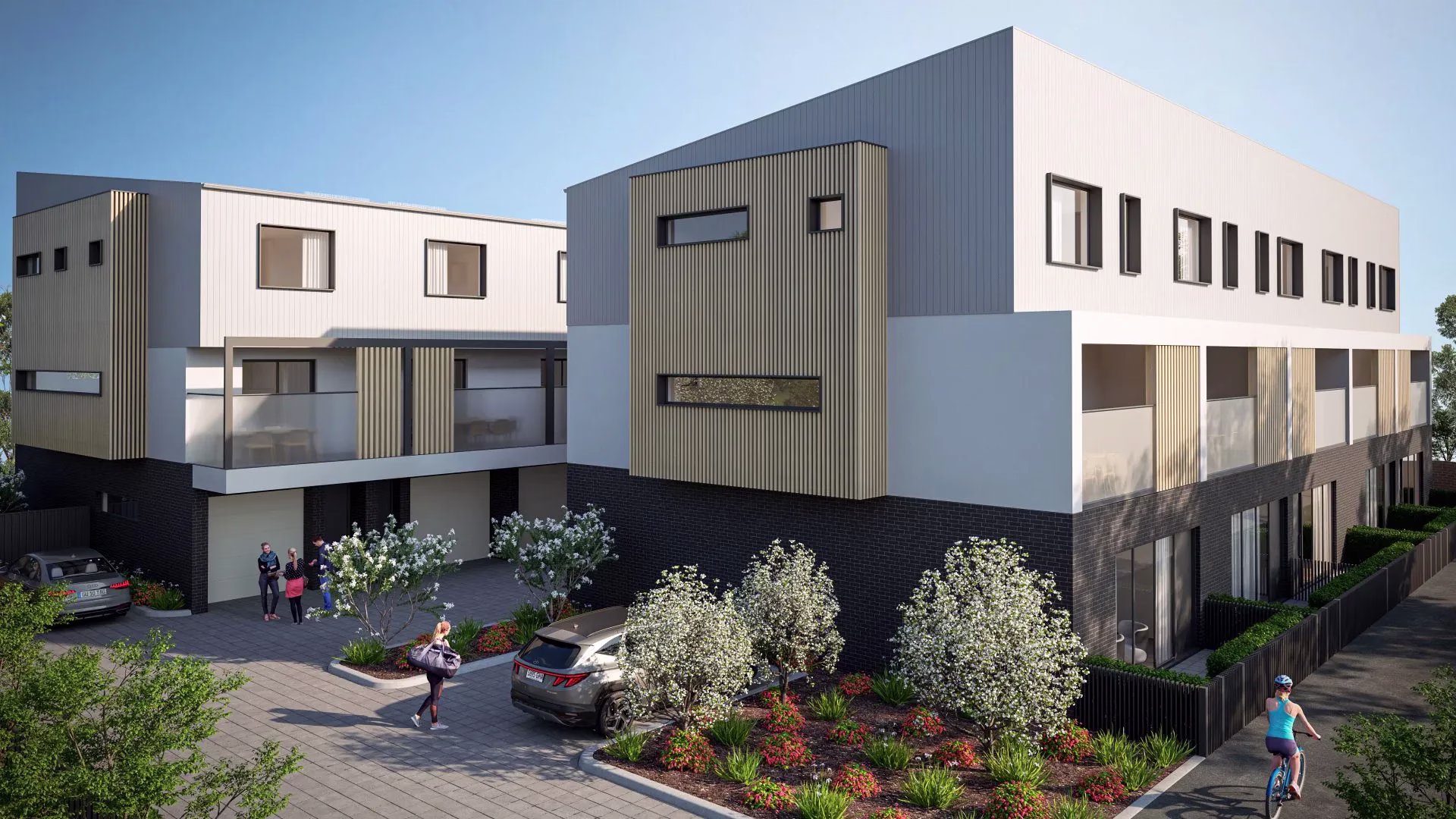 Architectural render of a 5North townhouse development